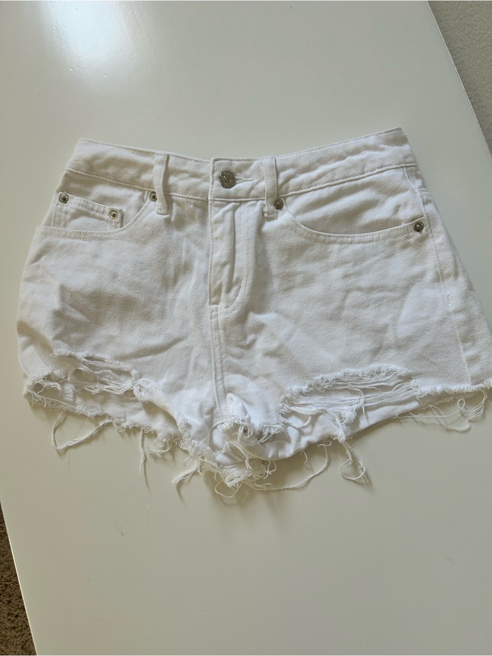 White Edikted Ripped Jean shorts- size XS